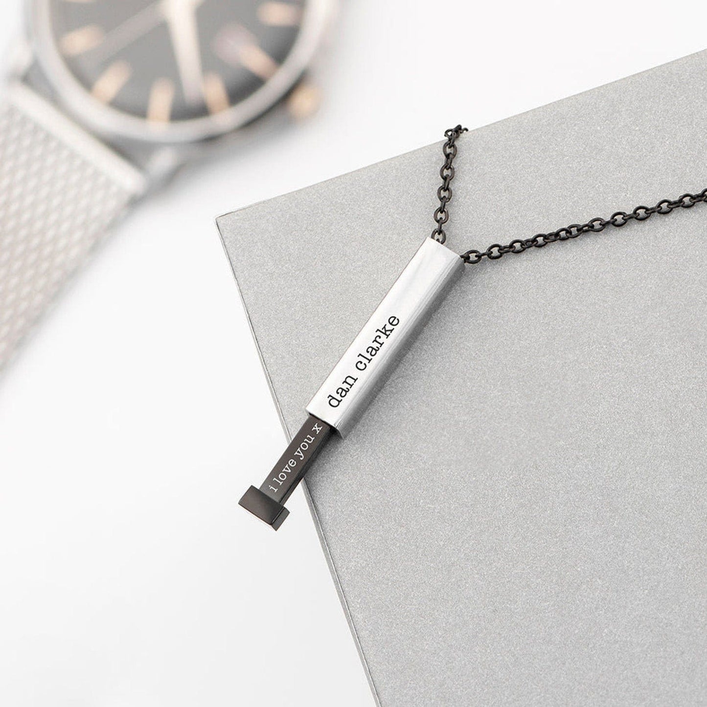 Antique Accessories Hidden Name Engraved Bar Necklace