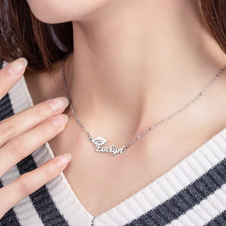 AntiqueAccesories Personalized Bachelor Cap Name Necklace