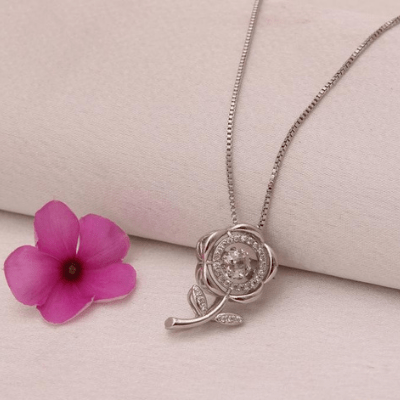 zil-kar Jewlery Rose with Diamond Fancy Design Silver Color Necklace