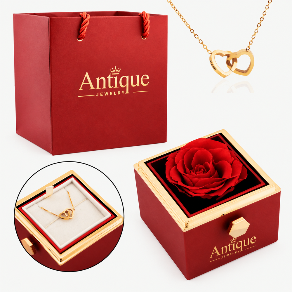 Forever Rose Box + Engraved Heart Necklace