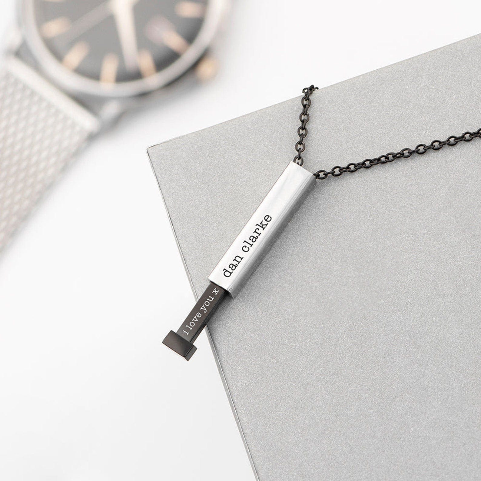 Antique Accessories Hidden Name Engraved Bar Necklace