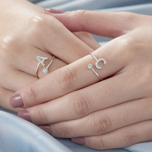 Antique Accessories INITIAL LETTERS RING WITH CUBIC ZIRCON