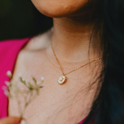 AntiqueAccesories Crystal Sunflower Necklace | 925 Sterling Silver