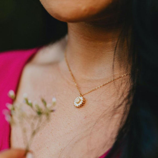 AntiqueAccesories Crystal Sunflower Necklace | 925 Sterling Silver