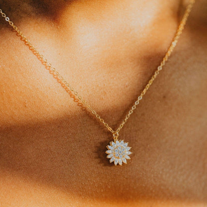 AntiqueAccesories Crystal Sunflower Necklace | 925 Sterling Silver