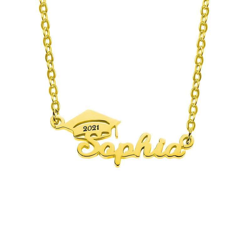 AntiqueAccesories Gold Personalized Bachelor Cap Name Necklace