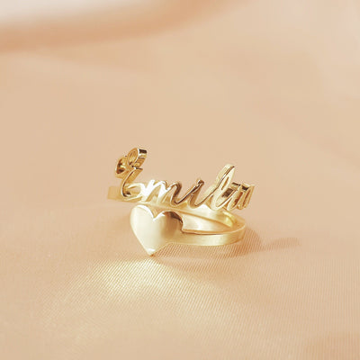 AntiqueAccesories PERSONALIZED Single Name Heart Ring, 18k Gold
