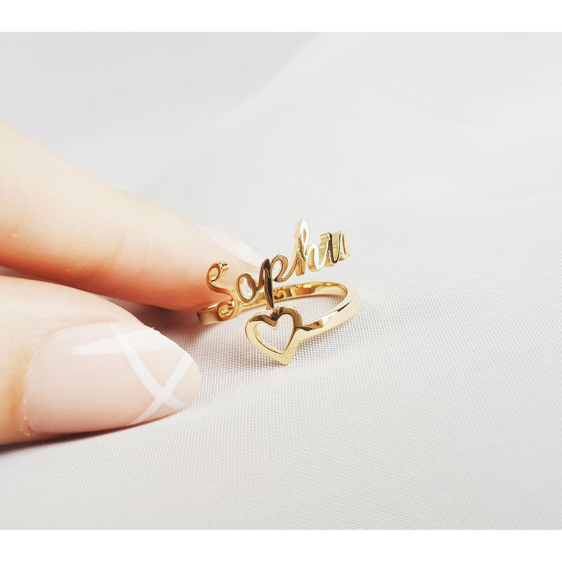 AntiqueAccesories PERSONALIZED Single Name Heart Ring, 18k Gold