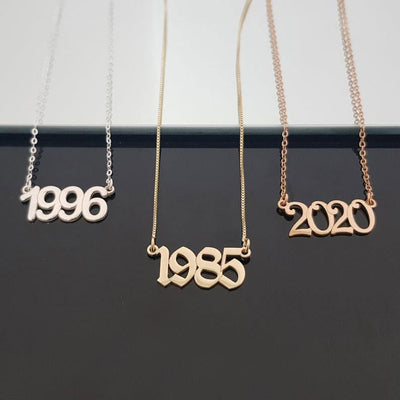 AntiqueAccesories Silver Custom Year Necklace, Birth Year Necklace