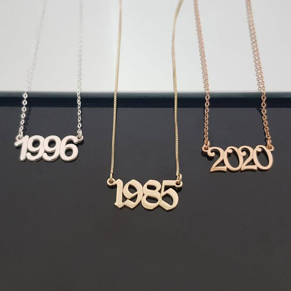 AntiqueAccesories Silver Custom Year Necklace, Birth Year Necklace