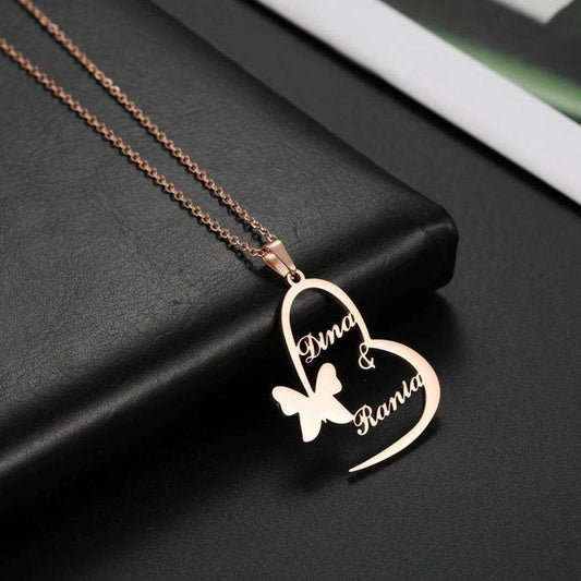 AntiqueAccesories Silver Personalized Heart Butterfly Pendant