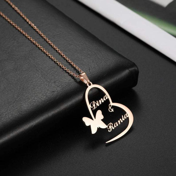 AntiqueAccesories Silver Personalized Heart Butterfly Pendant