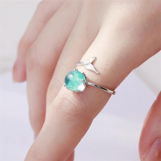 AntiqueAccesories Sterling Silver Mermaid Bubble Open Ring (Adjustable Size)
