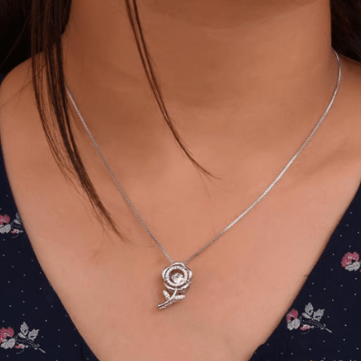 zil-kar Jewlery Rose with Diamond Fancy Design Silver Color Necklace