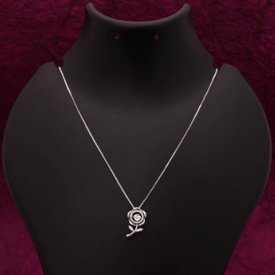 zil-kar Jewlery Rose with Diamond Fancy Design Silver Color Necklace